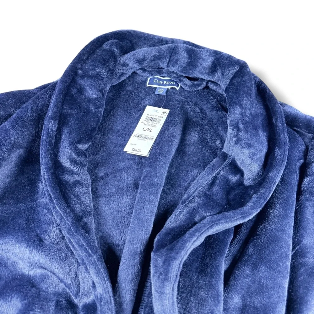 Club Room Robe Men's Navy Blue Fleece Plush Shawl Collar Size L/XL Small Medium